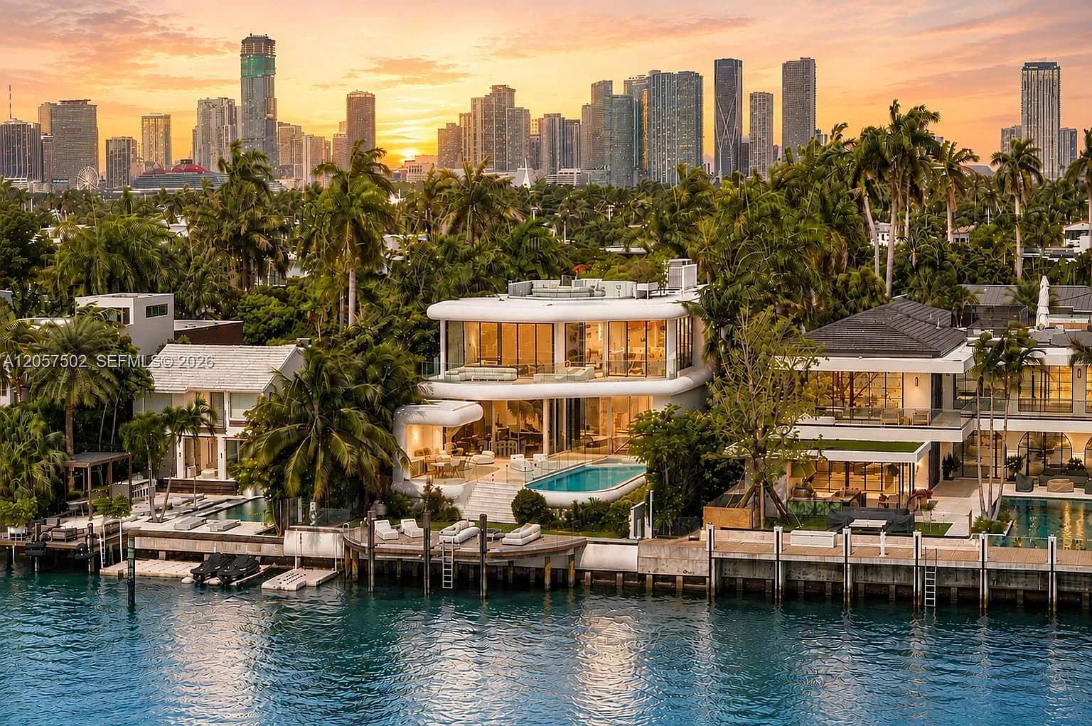 Contemporary Di Lido Island Estate With Downtown Miami Views